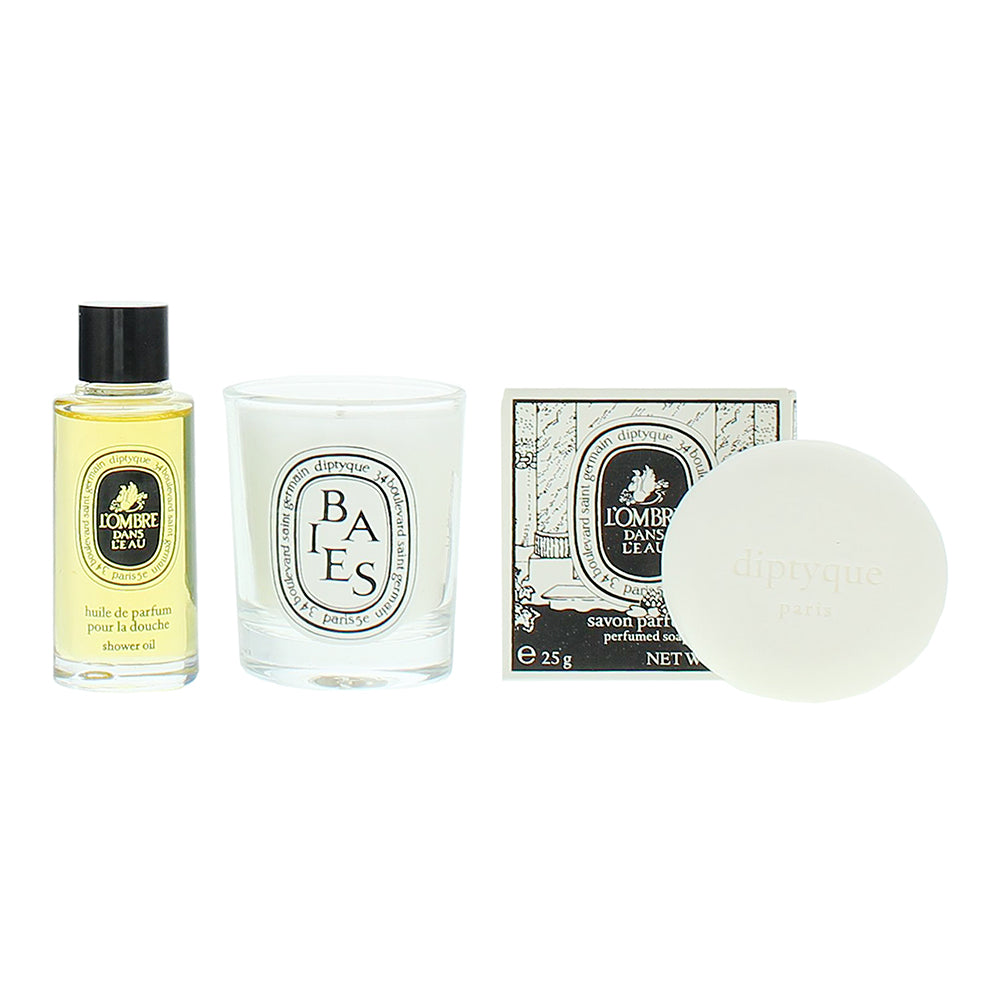 Diptyque L'ombre Dans L'eau 3 Piece Gift Set: Candle 35g - Soap 25g - Shower Oil 15ml - Product
