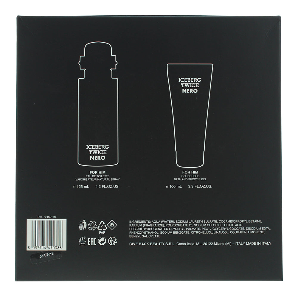 Iceberg Twice Nero 2 Piece Gift Set: Eau de Toilette 125ml - Bath And Shower Gel 100ml