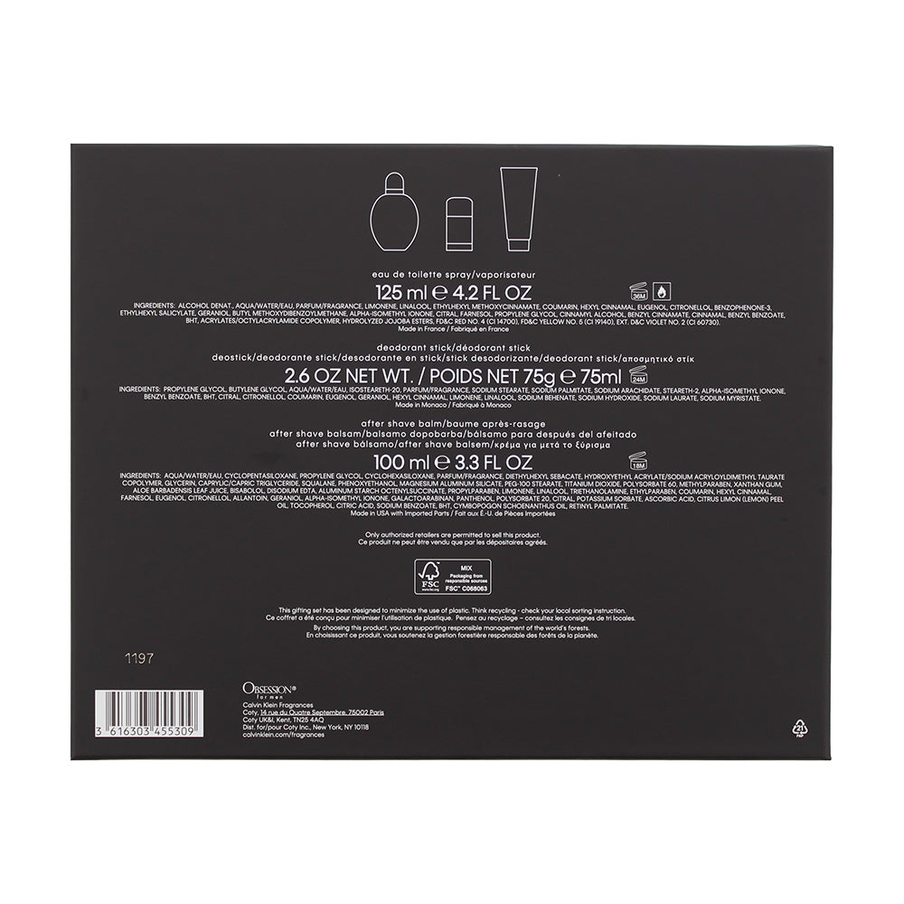 Calvin Klein Obsession For Men 3 Piece Gift Set: Eau de Toilette 125ml - Aftersh