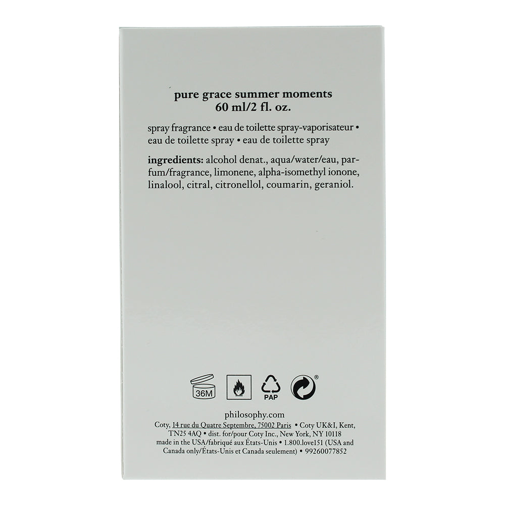Philosophy Pure Grace Summer Moments Limited Edition Eau De Toilette 60ml
