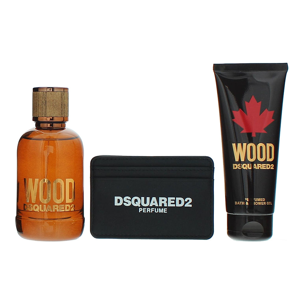 Dsquared2 Wood 3 Piece Gift Set: Eau de Toilette 100ml - Shower Gel 100ml - Pouc - Product