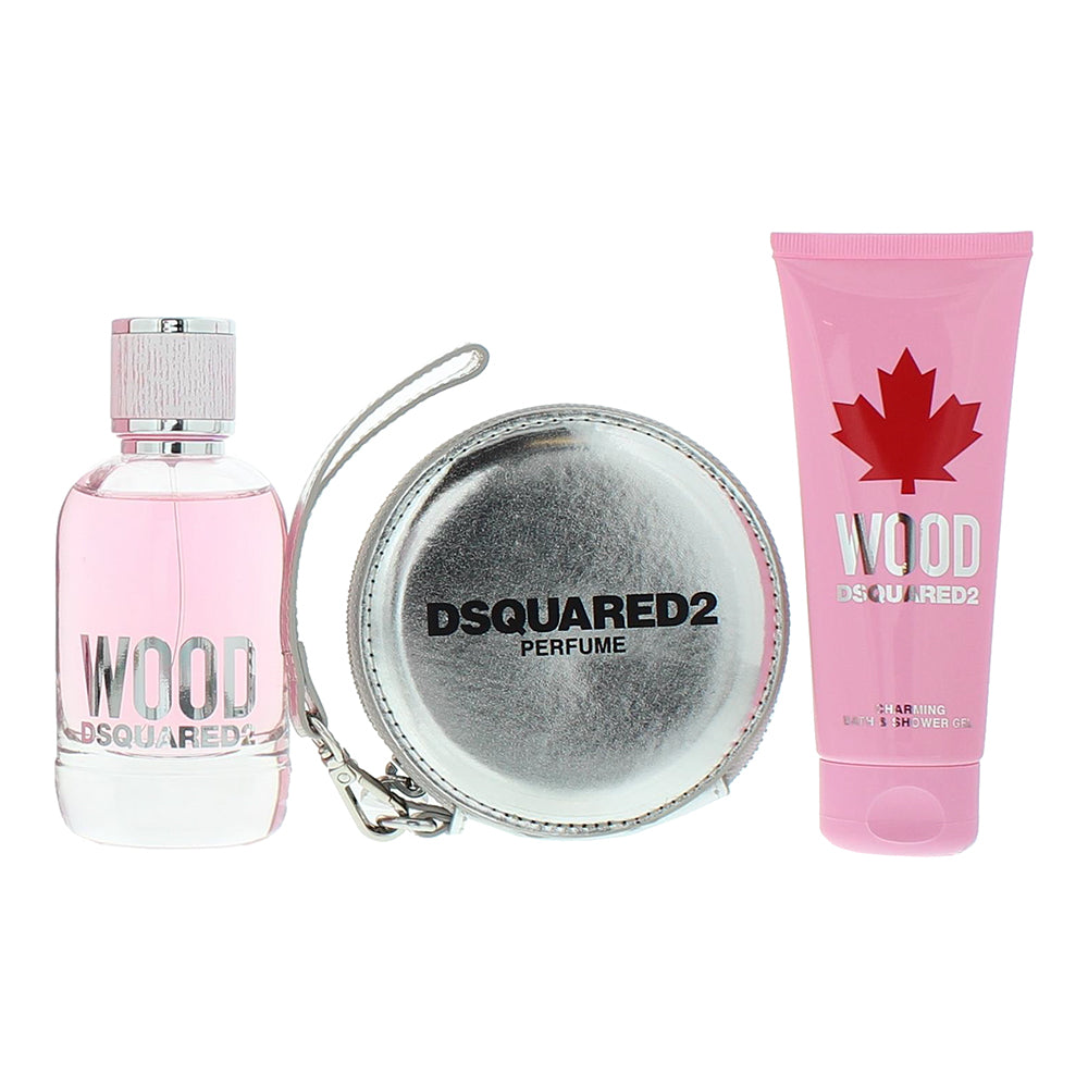 Dsquared2 Wood 3 Piece Gift Set: Eau de Toilette 100ml - Shower Gel 100ml - Pouc - Product