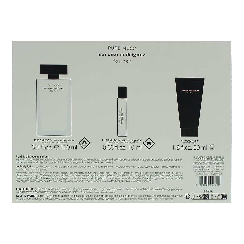 Narciso Rodriguez Pure Musc For Her 3 Piece Gift Set: Eau De Parfum 100ml - Eau  - Ingredients