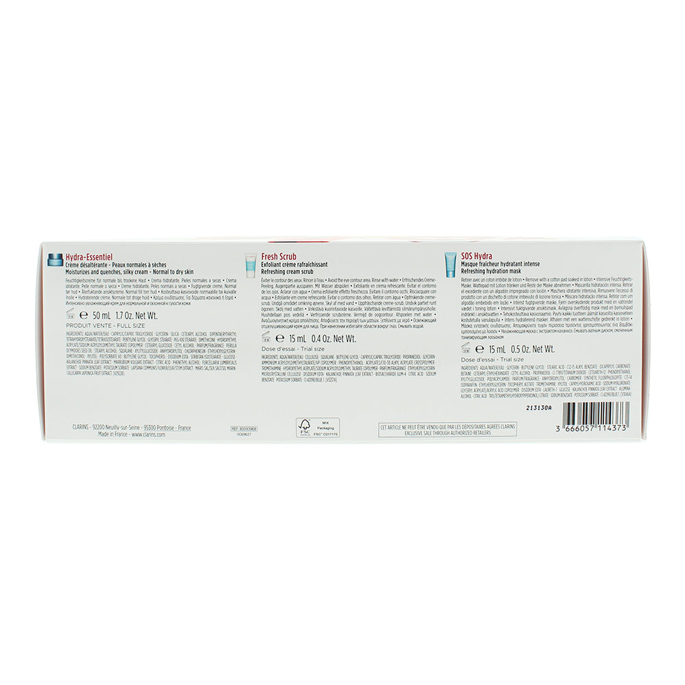 Clarins Hydra-Essentiel 4 Piece Gift Set: Day Cream 50ml - Fresh Scrub 15ml - SO