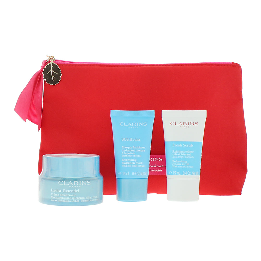 Clarins Hydra-Essentiel 4 Piece Gift Set: Day Cream 50ml - Fresh Scrub 15ml - SO - Product