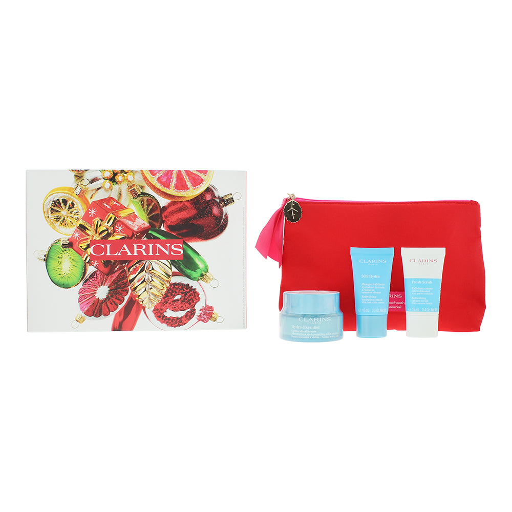 Clarins Hydra-Essentiel 4 Piece Gift Set: Day Cream 50ml - Fresh Scrub 15ml - SO