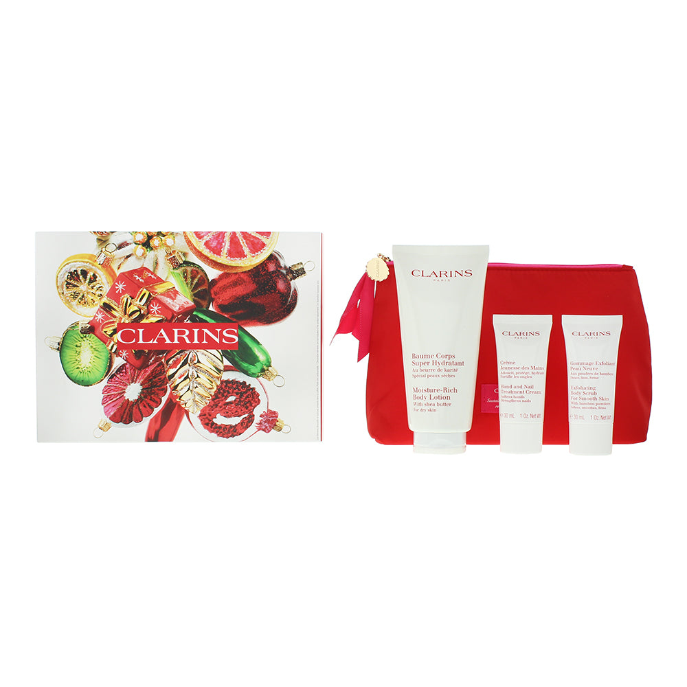 Clarins Moisture-Rich 4 Piece Gift Set: Body Lotion 200ml - Body Scrub 30ml - Ha