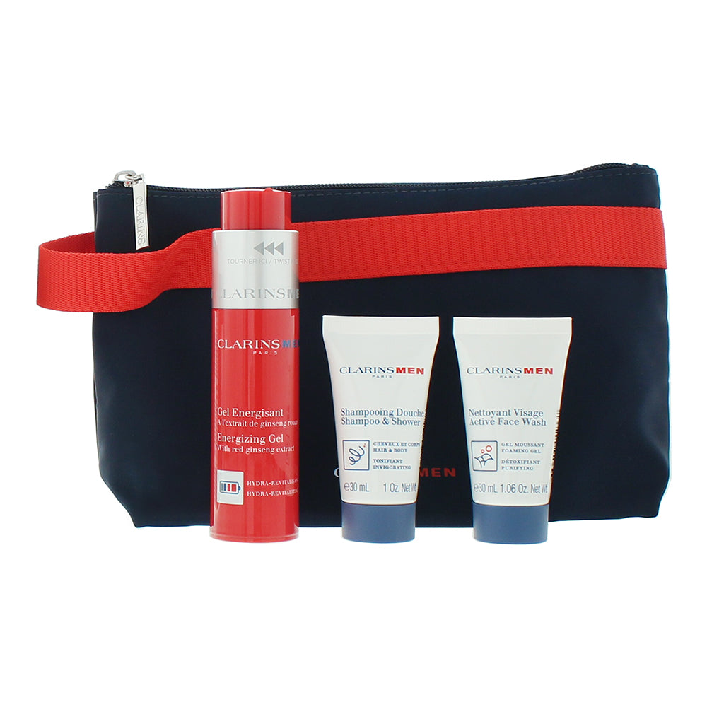 Clarins Men 4 Piece Gift Set: Energisant Gel 50ml - Foaming Cleanser 30ml - Sham - Product