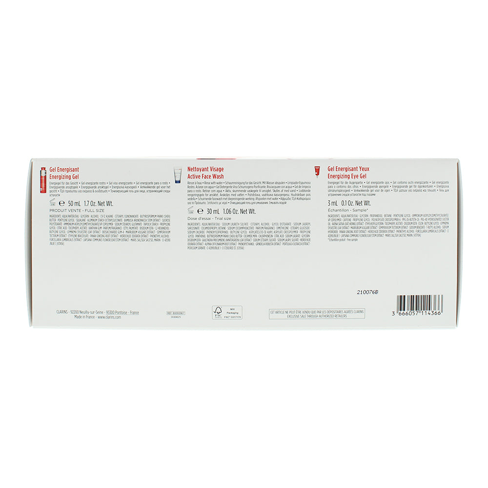 Clarins Men 4 Piece Gift Set: Energizing Gel 50ml - Eye Gel 3ml - Active Face Wa
