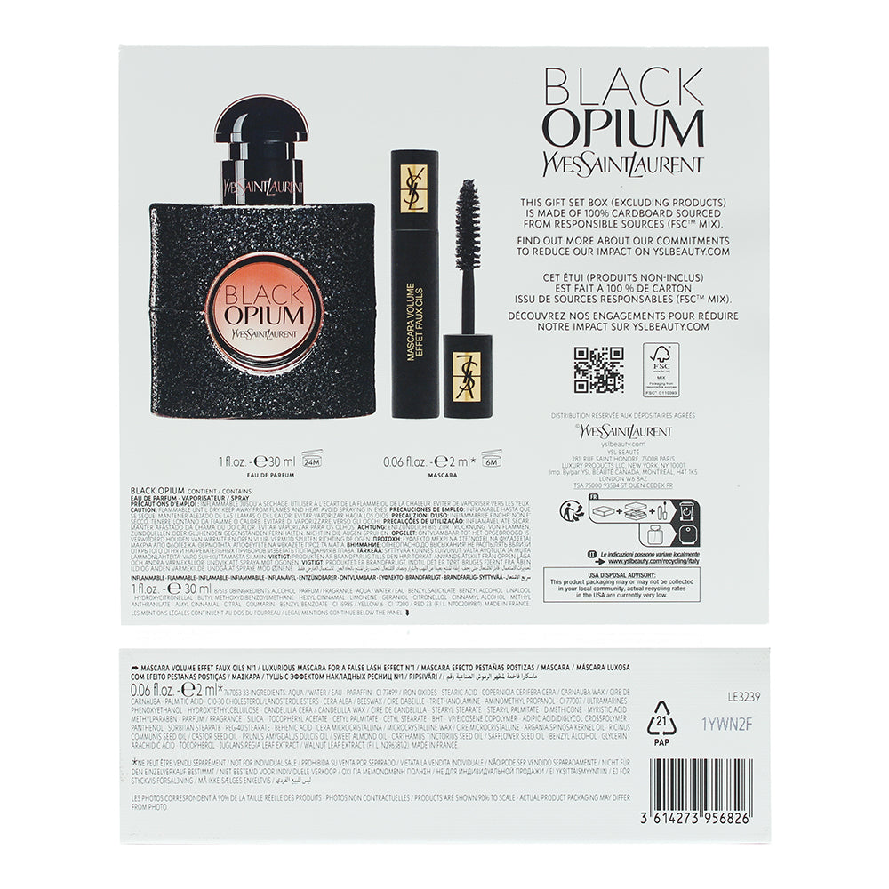 Yves Saint Laurent Black Opium 2 Piece Gift Set: Eau De Parfum 30ml - Mascara 2m