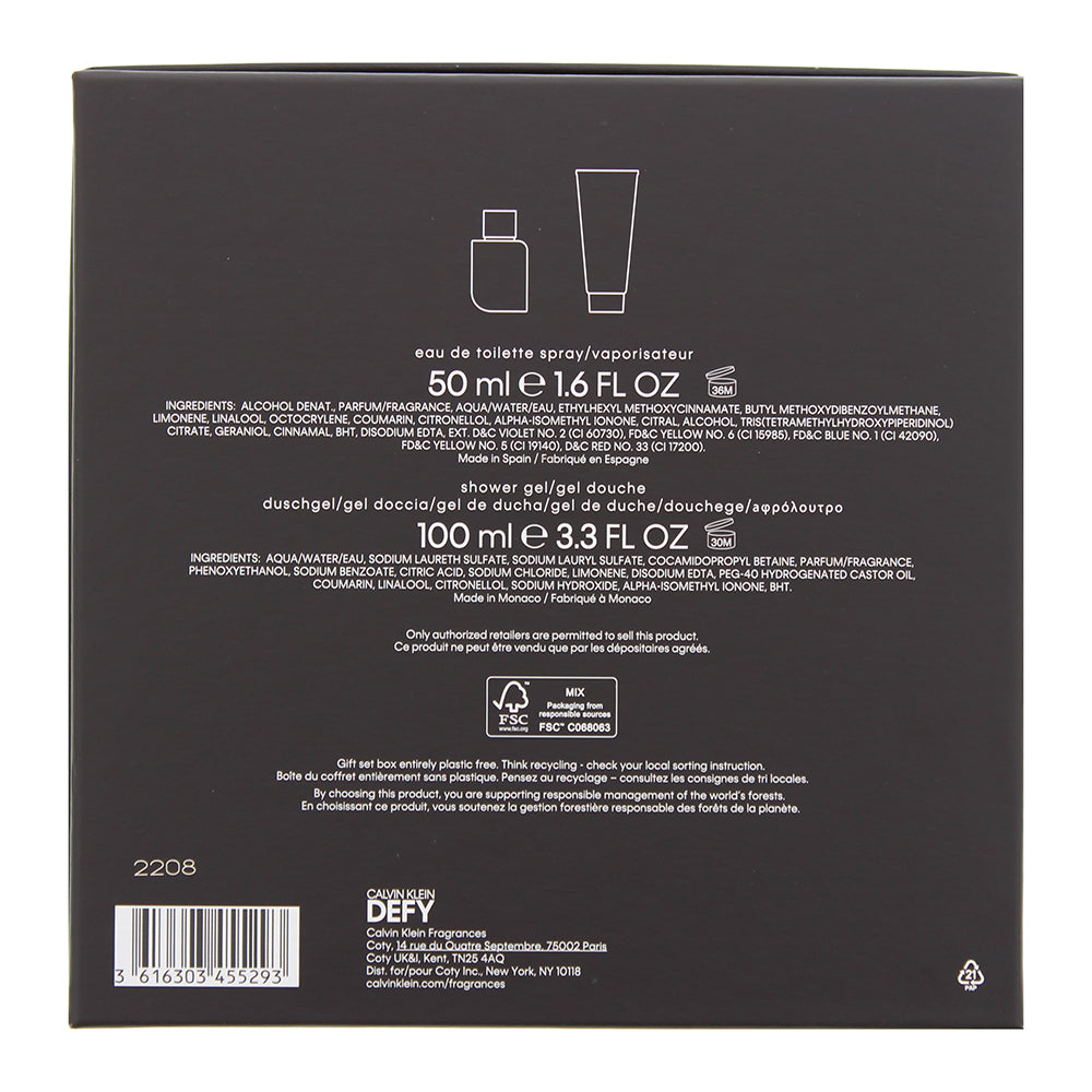 Calvin Klein Defy 2 Piece Gift Set: Eau de Toilette 50ml - Shower Gel 100ml