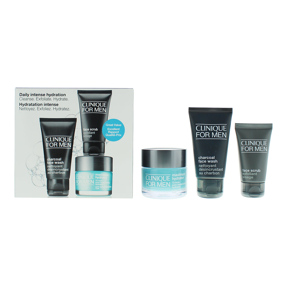 Clinique For Men 3 Piece Gift Set: Moisturising Cream 100ml - Face Scrub 30ml - 