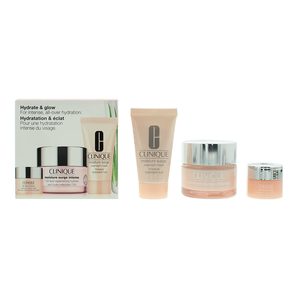 Clinique Moisture Surge Intense 3 Piece Gift Set: 72h Hydro-Relief Cream 50ml - Night Mask 30ml - Anti-Puffiness Anti-Dark Circle Eye Cream 5ml