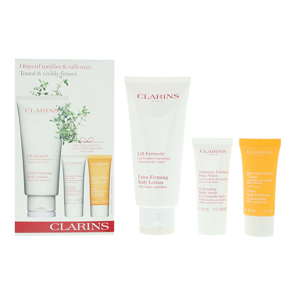 Clarins Toned & Visibly Firmer 3 Piece Gift Set: Body Lotion 200ml - Body Scrub
