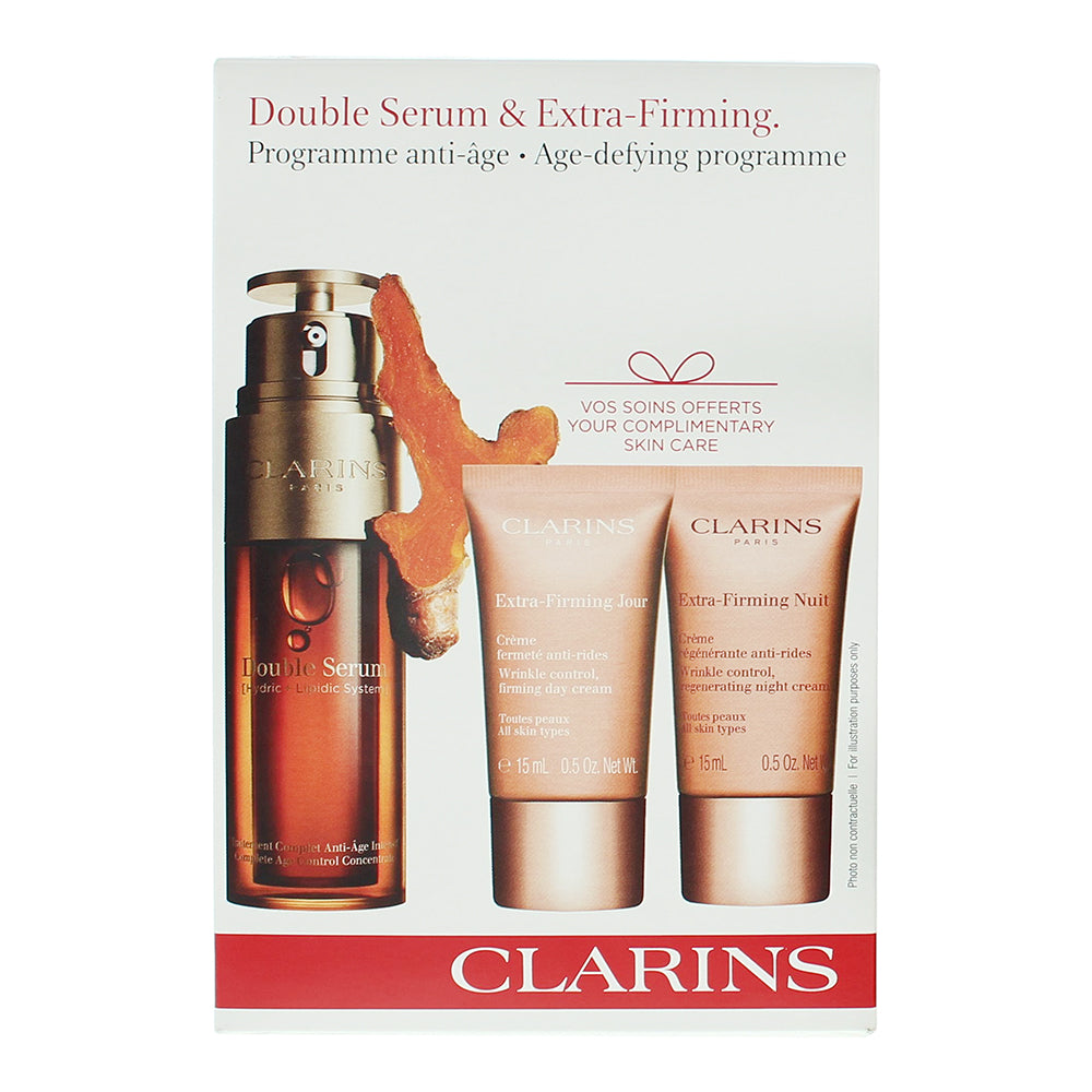 Clarins Double Serum 3 Piece Gift Set: Double Serum 50ml - Extra-Firming Day Cre - Box