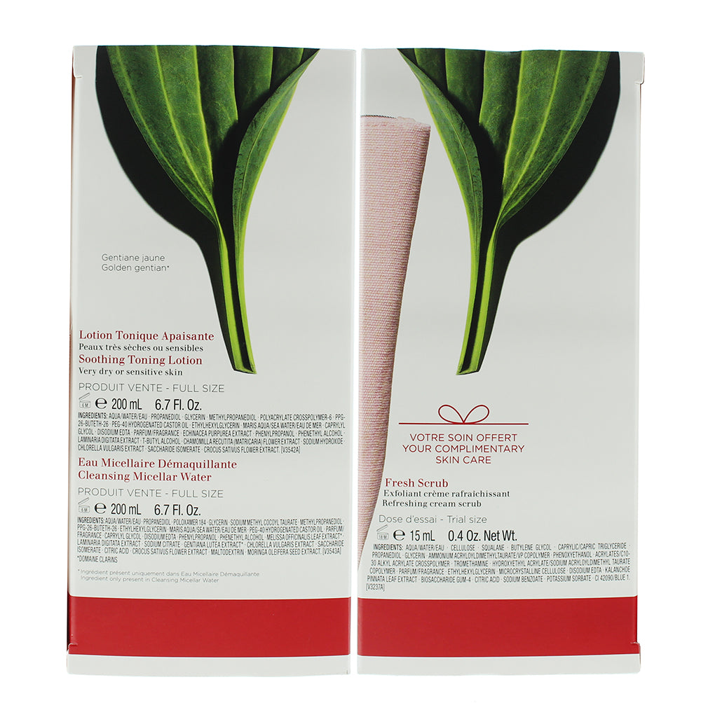 Clarins 3 Piece Gift Set: Micellar Water 200ml - Toning Lotion 200ml - Fresh Scr