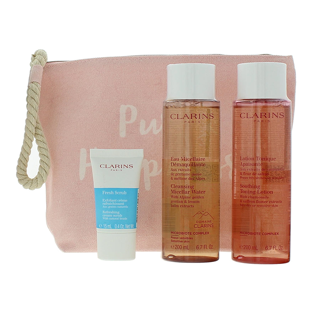 Clarins 3 Piece Gift Set: Micellar Water 200ml - Toning Lotion 200ml - Fresh Scr - Product