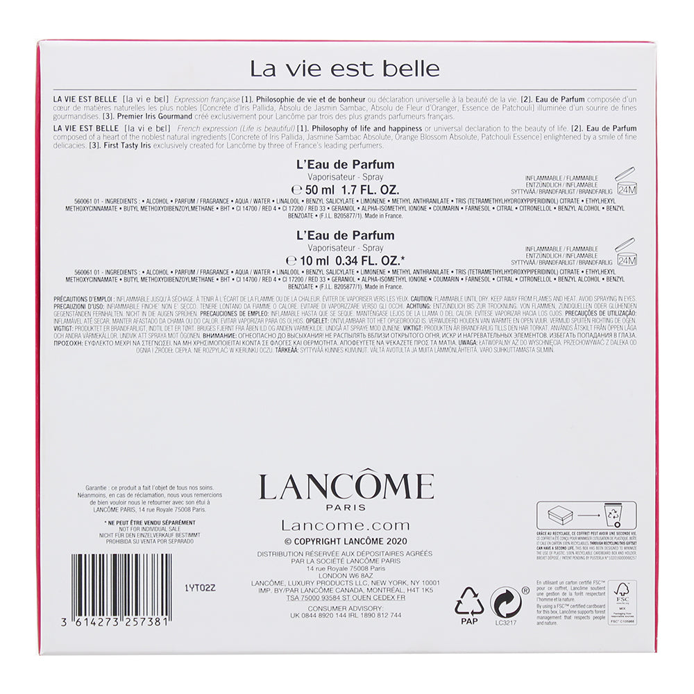Lancôme La Vie Est Belle 2 Piece Gift Set: Eau De Parfum 50ml - Eau De Parfum 10