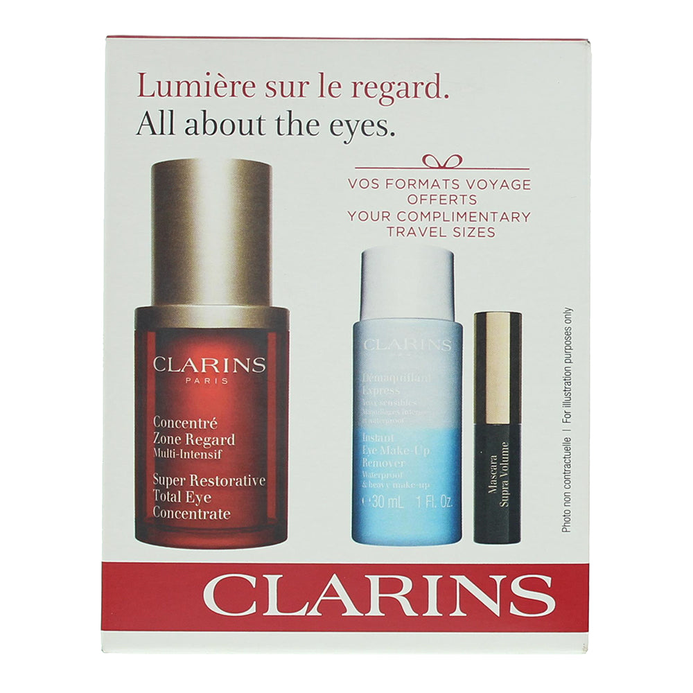 Clarins All About the Eyes 3 Piece Gift Set: Eye Serum 15ml - Make-Up Remover 30 - Box