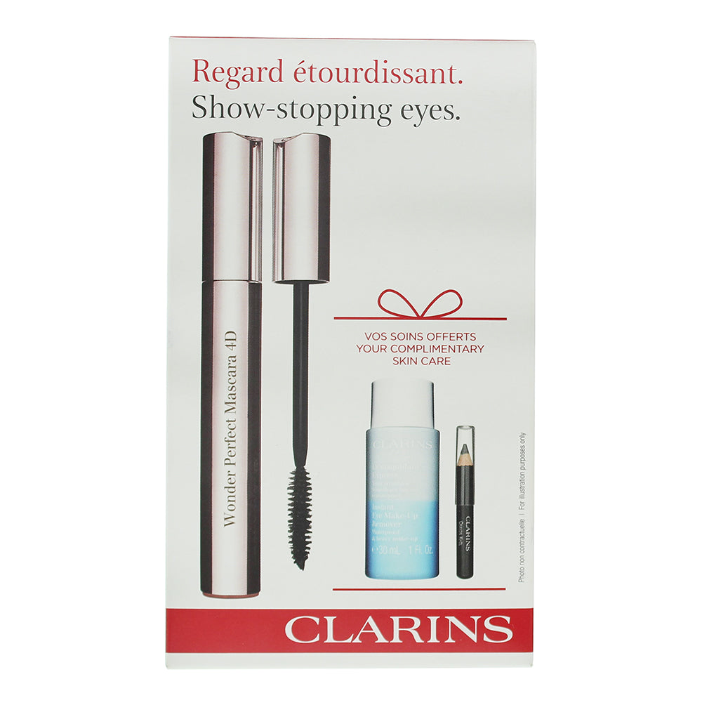 Clarins Show-stopping Eyes 3 Piece Gift Set: Wonder Perfect Mascara 4D 8ml - Eye - Box