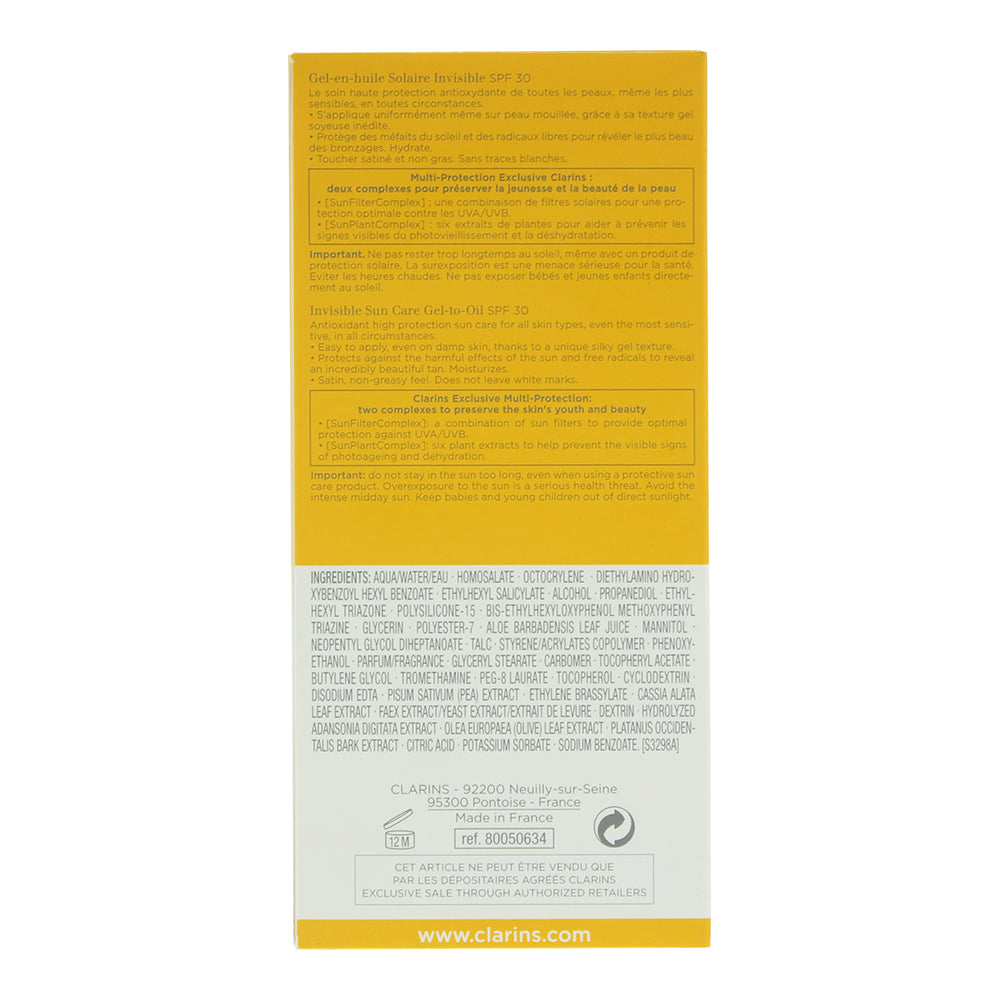 Clarins Invisible Sun Care Spf 30 Gel-To-Oil 50ml