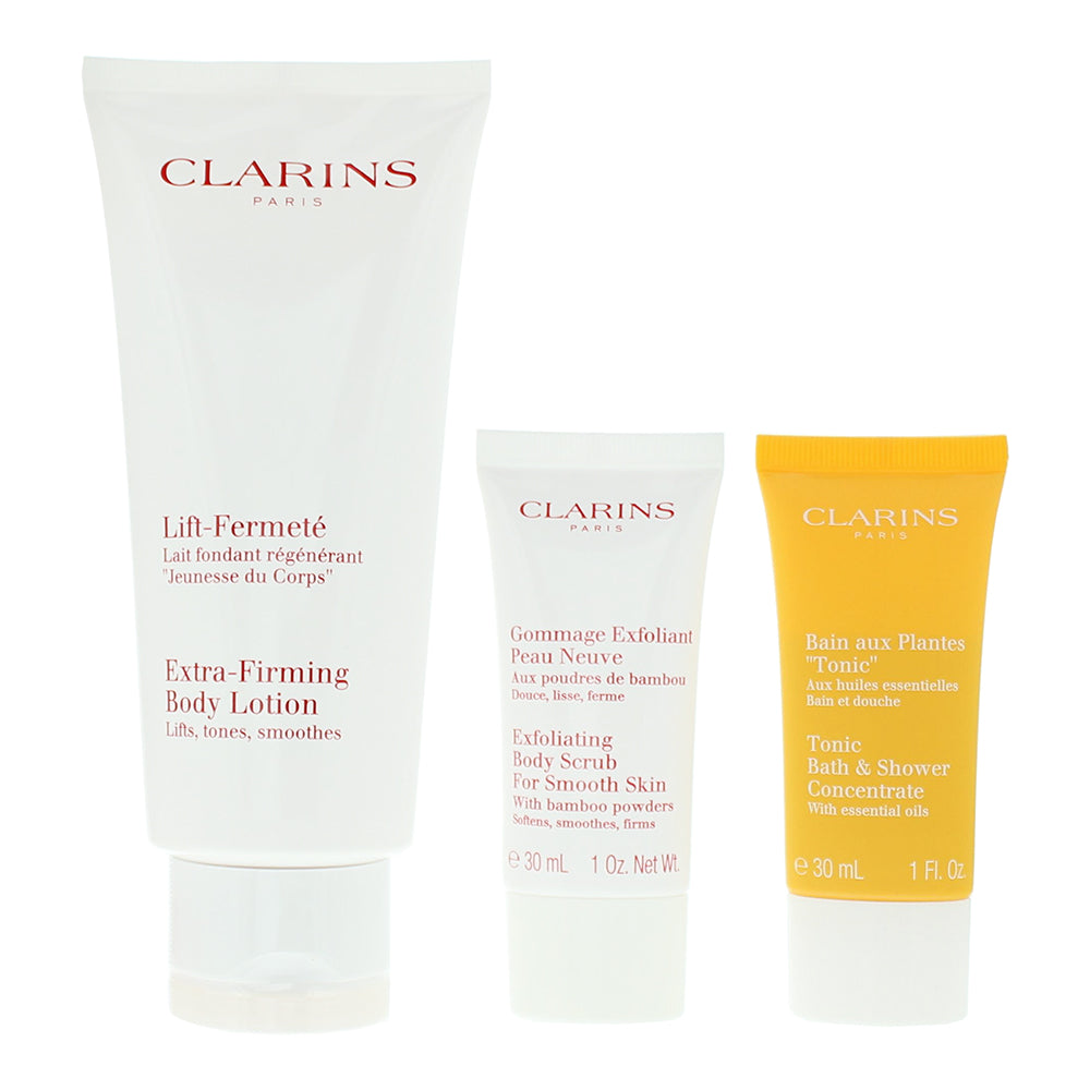 Clarins 3 Piece Gift Set: Extra-Firming Body Lotion 200ml - Exfoliating Body Scr - Product