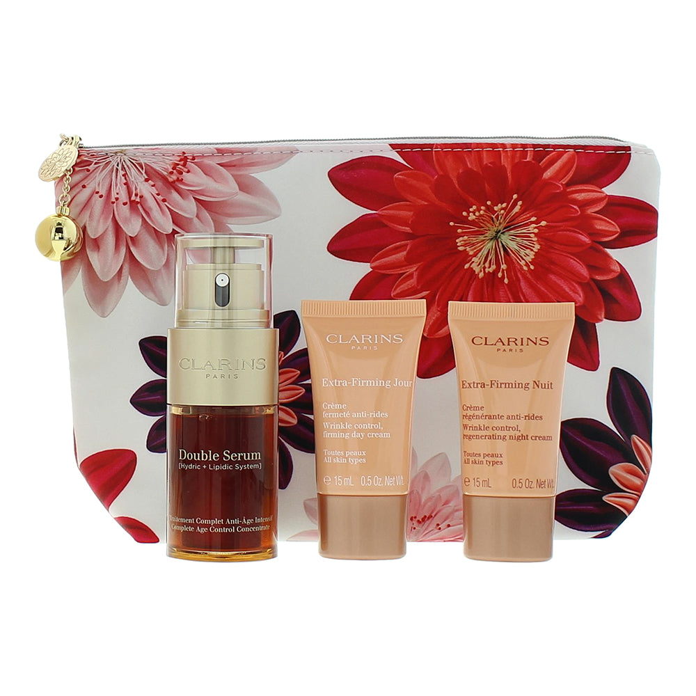 Clarins Extra-Firming 3 Piece Gift Set: Double Serum 30ml - Day Cream 15ml - Night  Cream 15ml- Pouch - Product