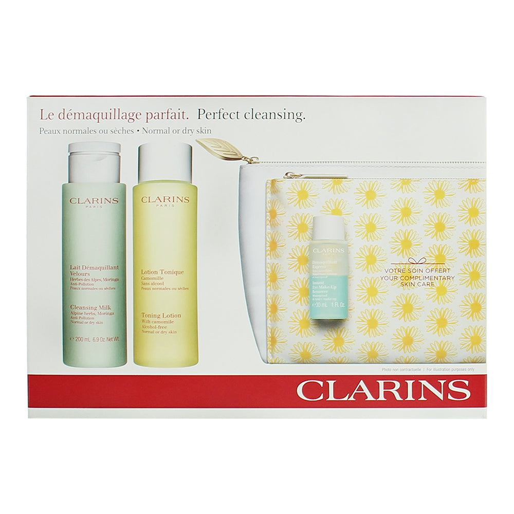 Clarins Perfect Cleansing 3 Piece Gift Set: Cleansing Milk 200ml - Toning Lotion - Box