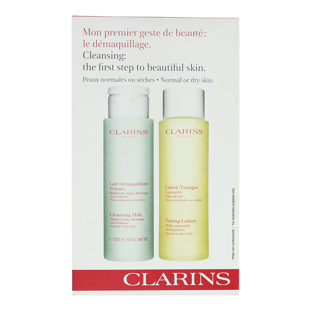 Clarins 2 Piece Gift Set: Cleansing Milk 200ml - Toning Lotion 200ml - Box