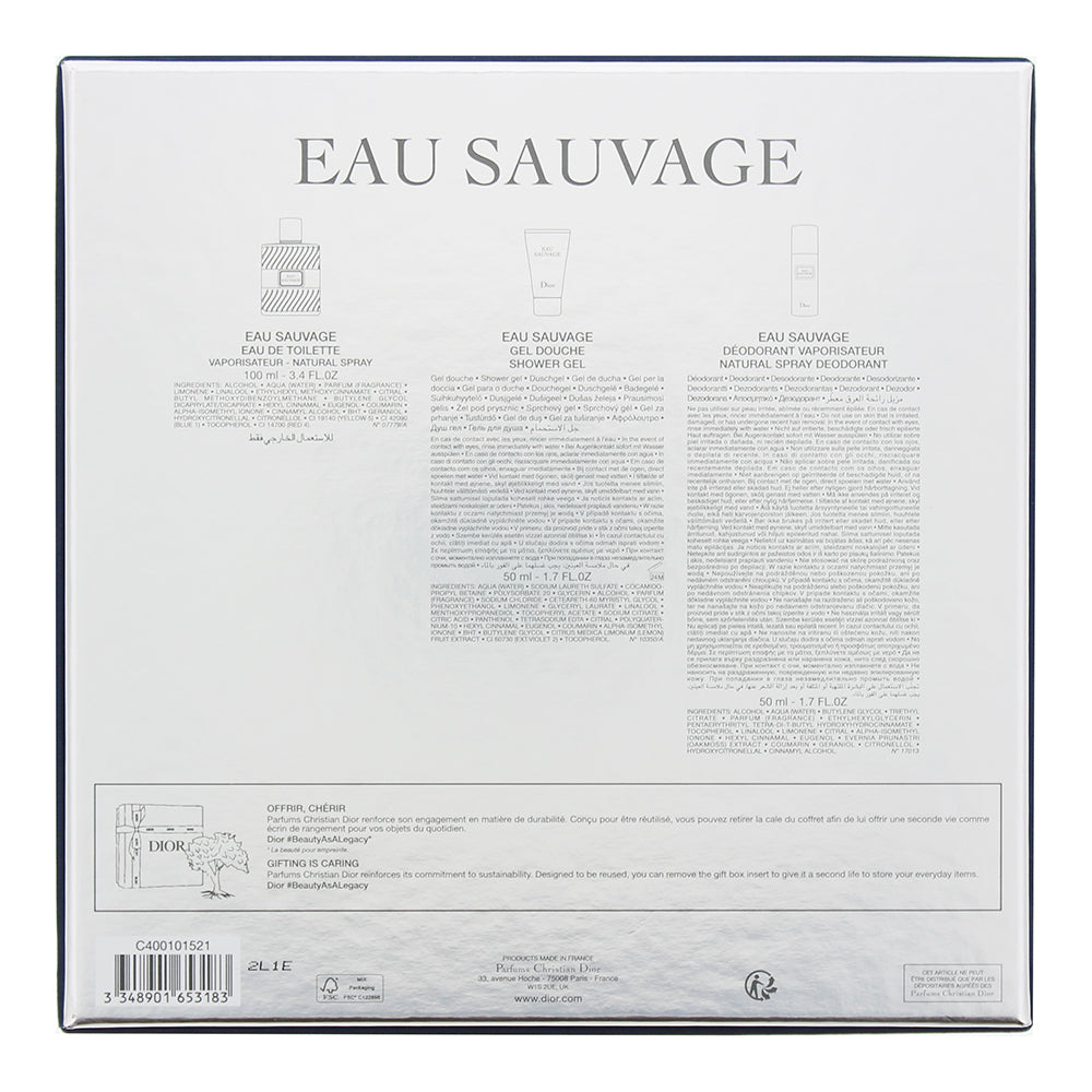 Dior Sauvage 3 Piece Gift Set: Eau De Toilette 100ml - Shower Gel 50ml - Eau De 