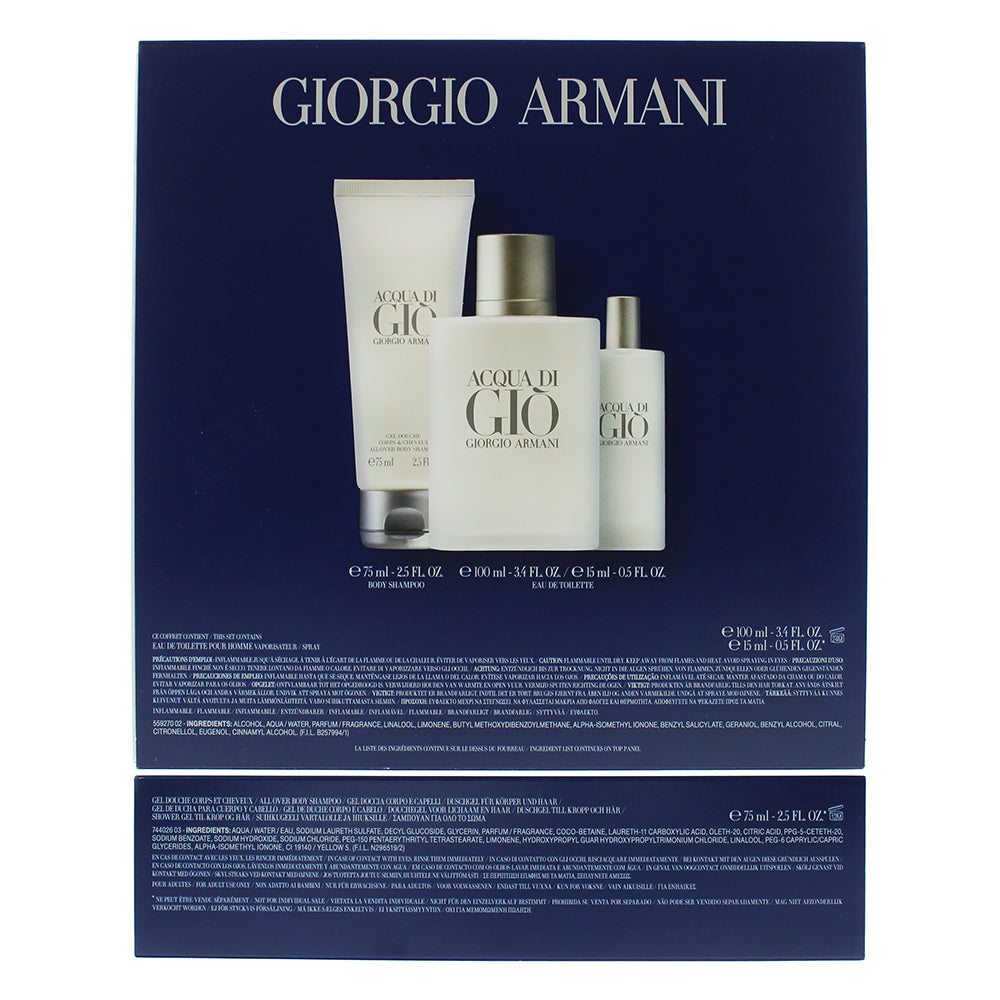 Giorgio Armani Acqua Di Giò 3 Piece Gift Set: Eau De Toilette 100ml - Shower Gel