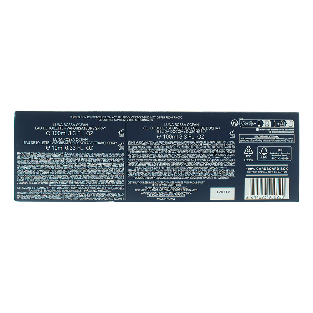 Prada Luna Rossa Ocean 3 Piece Gift Set: Eau De Toilette 100ml - Shower Gel 100m