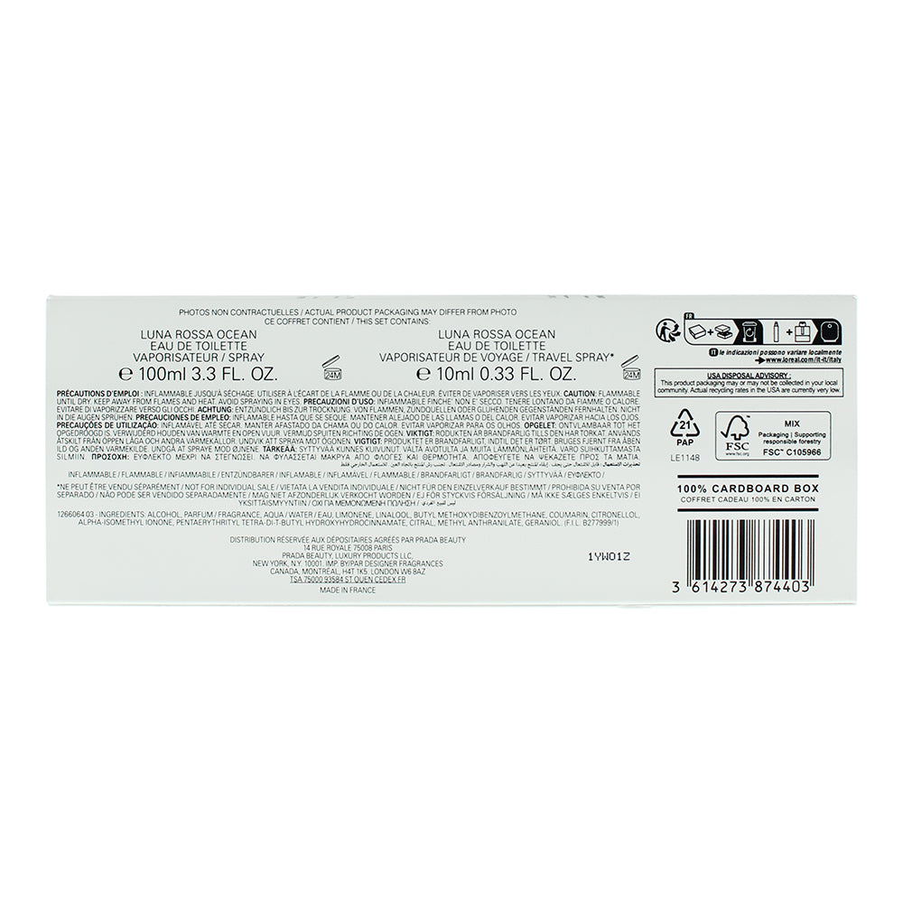Prada Luna Rossa Ocean 2 Piece Gift Set: Eau De Toilette 100ml - Eau De Toilette