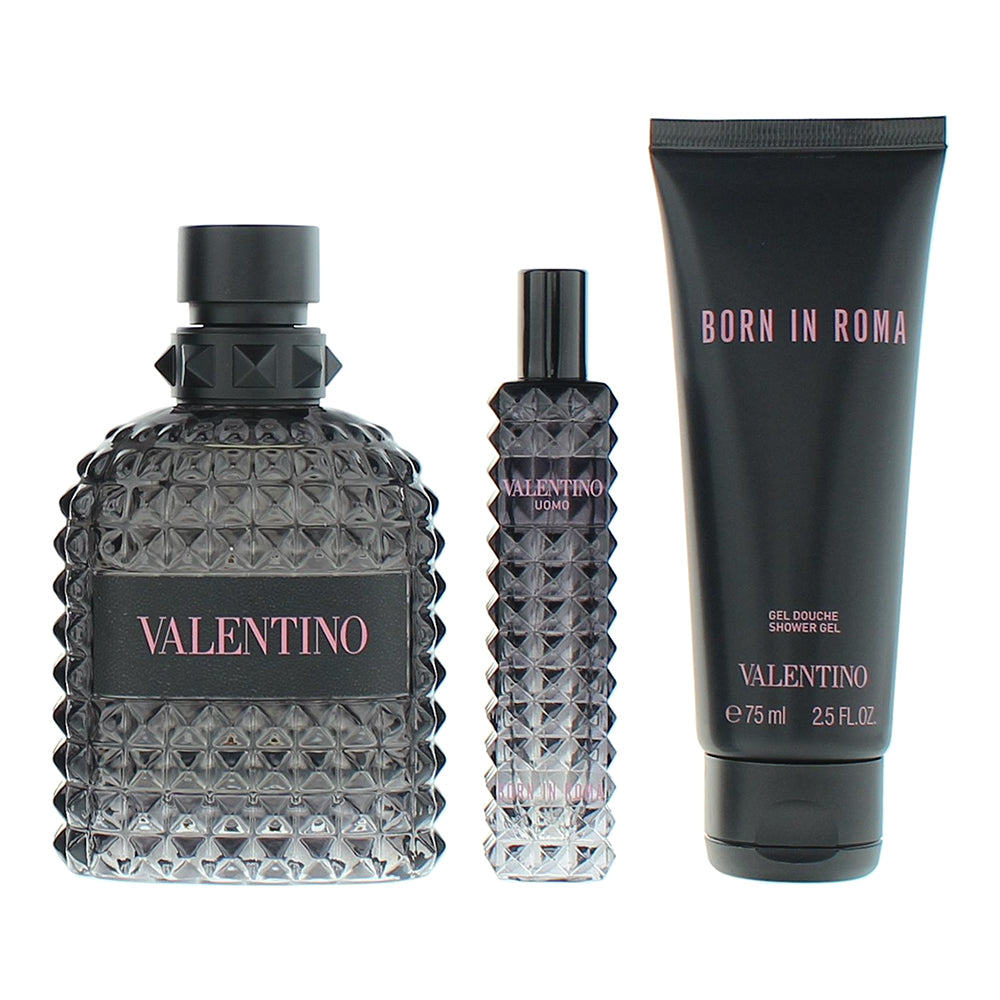 Valentino Born In Roma Uomo 3 Piece Gift Set: Eau De Toilette 100ml - Eau De Toi - Product