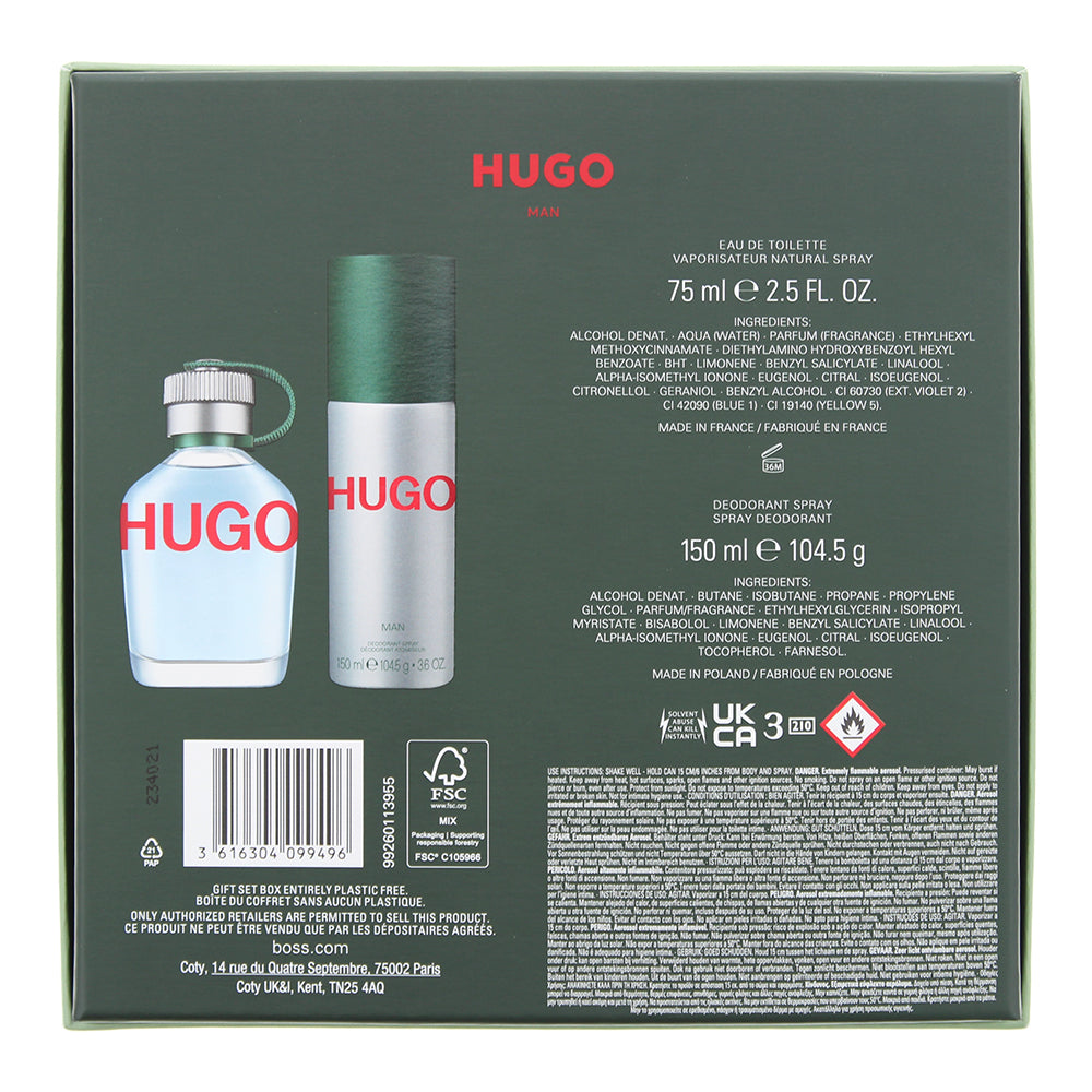 Hugo Boss Hugo Man 2 Piece Gift Set: Eau de Toilette 75ml - Deodorant Spray 150m