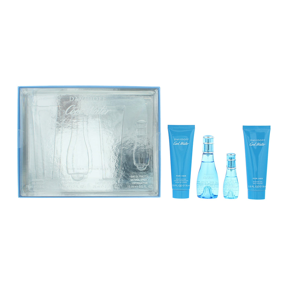 Davidoff Cool Water For Her 4 Piece Gift Set: Eau de Toilette 50ml - Eau de Toilet