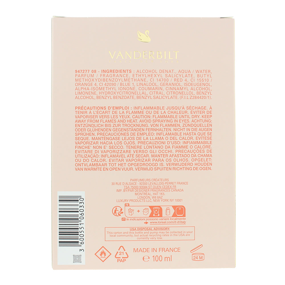 Gloria Vanderbilt Miss Vanderbilt Eau de Toilette 100ml - Ingredients