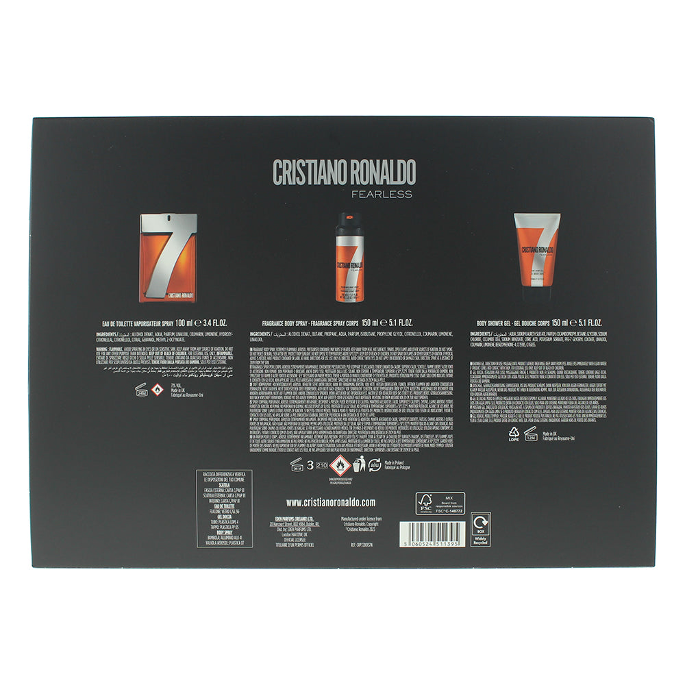 Cristiano Ronaldo Cr7 Fearless 3 Piece Gift Set: Eau de Toilette 100ml - Shower