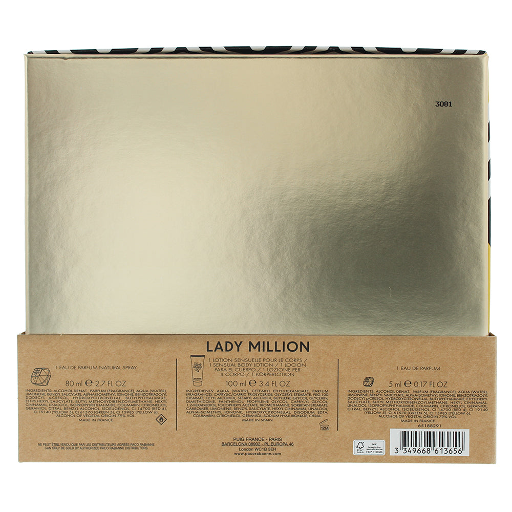 Paco Rabanne Lady Million 3 Piece Gift Set: Eau de Parfum 80ml - Eau de Parfum 5