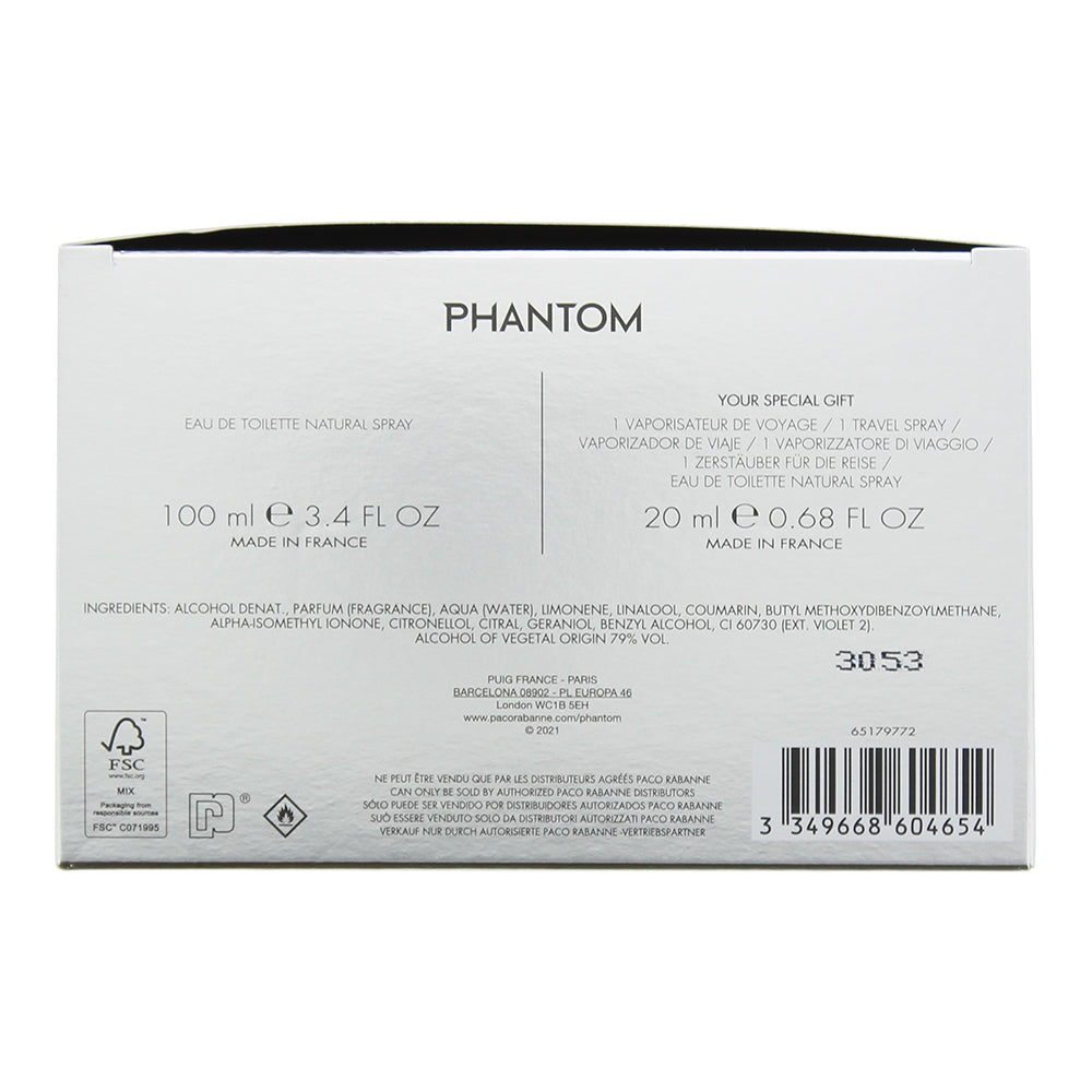 Paco Rabanne Phantom 2 Piece Gift Set: Eau de Toilette 100ml - Eau de Toilette 2