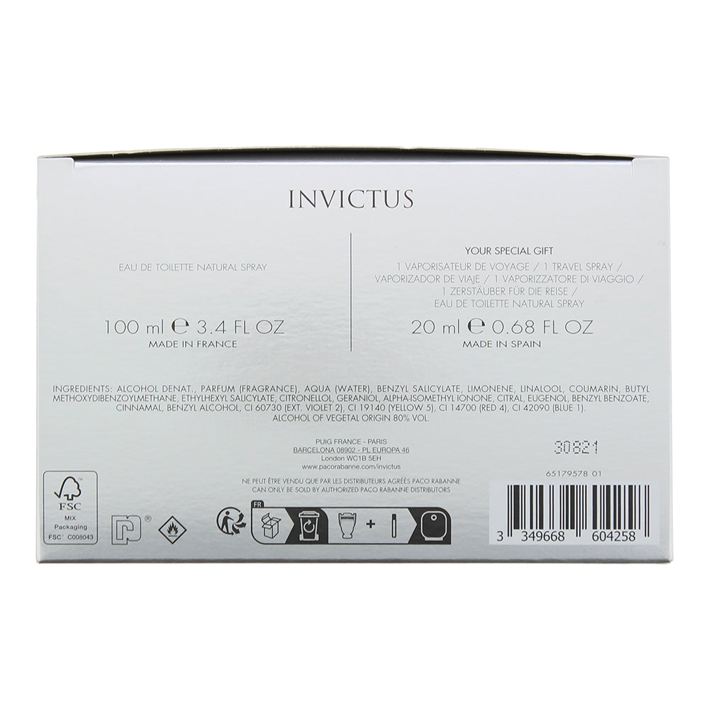 Paco Rabanne Invictus 2 Piece Gift Set: Eau de Toilette 100ml - Eau de Toilette 