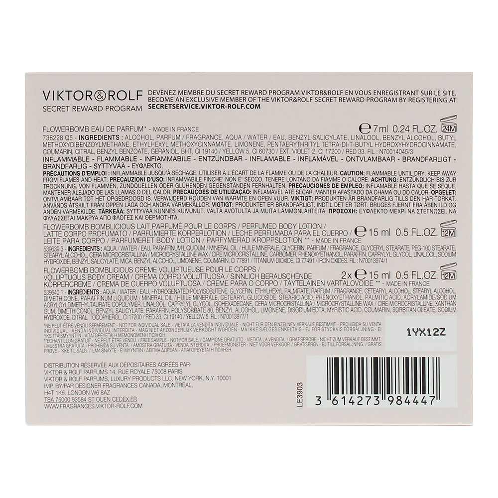 Viktor & Rolf Flowerbomb Mini 4 Piece Gift Set: Eau de Parfum 7ml - Body Lotion 15ml - Body Cream 2 x 15ml