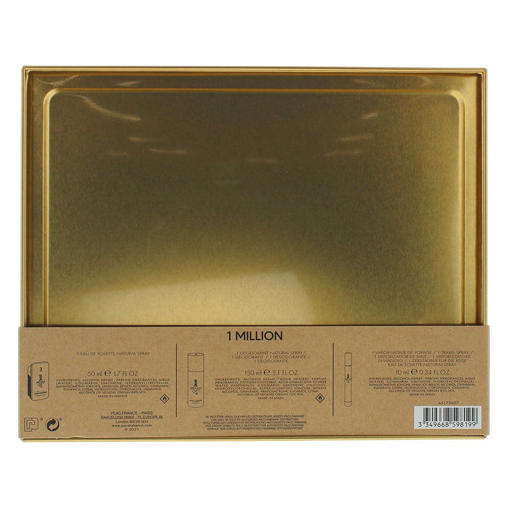 Paco Rabanne 1 Million 3 Piece Gift Set: Eau de Toilette 50ml - Eau de Toilette 