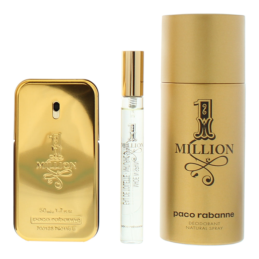 Paco Rabanne 1 Million 3 Piece Gift Set: Eau de Toilette 50ml - Eau de Toilette  - Product