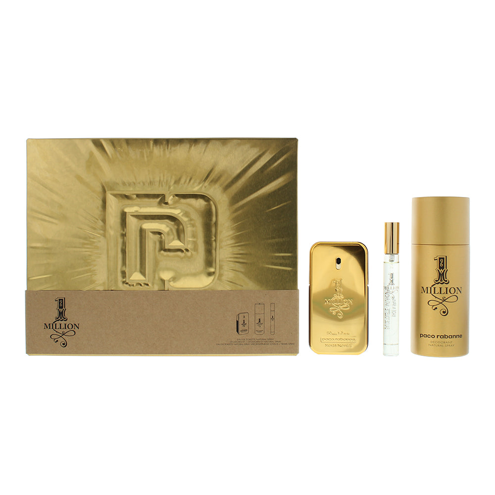Paco Rabanne 1 Million 3 Piece Gift Set: Eau de Toilette 50ml - Eau de Toilette 