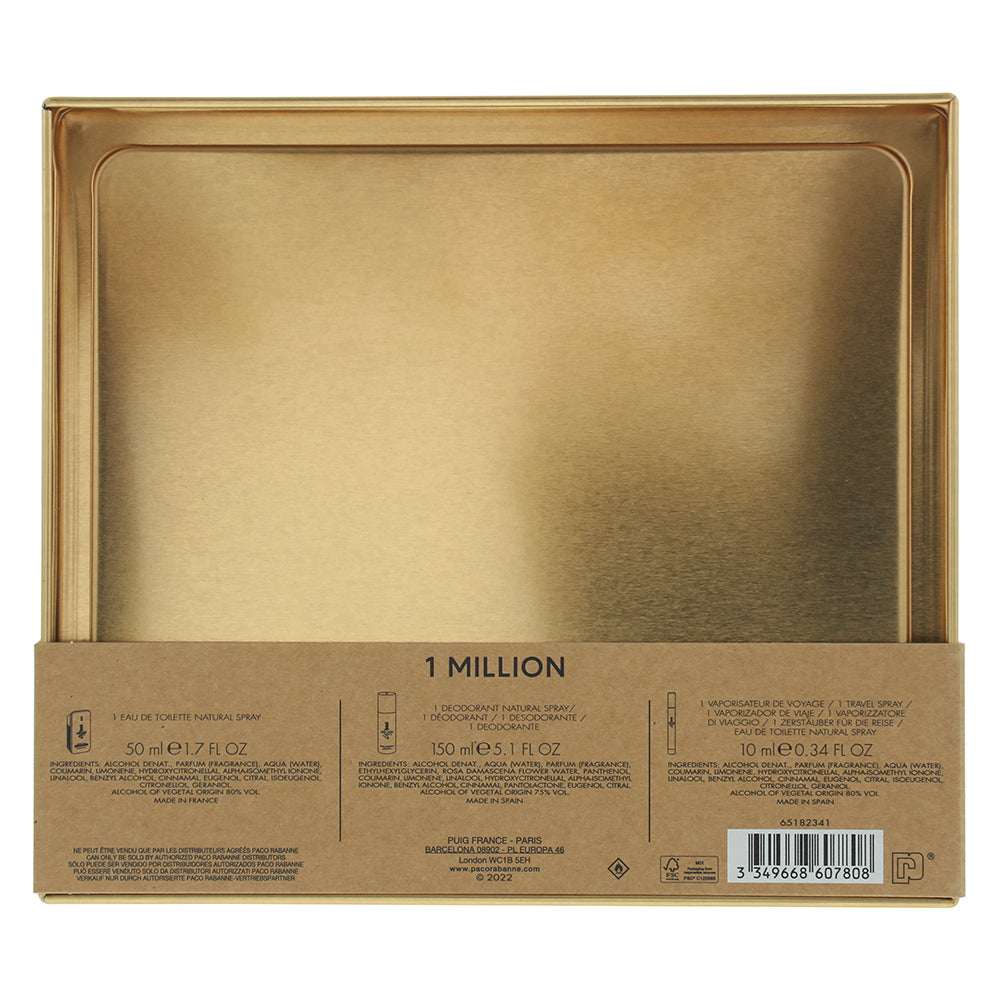 Paco Rabanne 1 Million 3 Piece Gift Set: Eau de Toilette 50ml - Eau de Toilette 