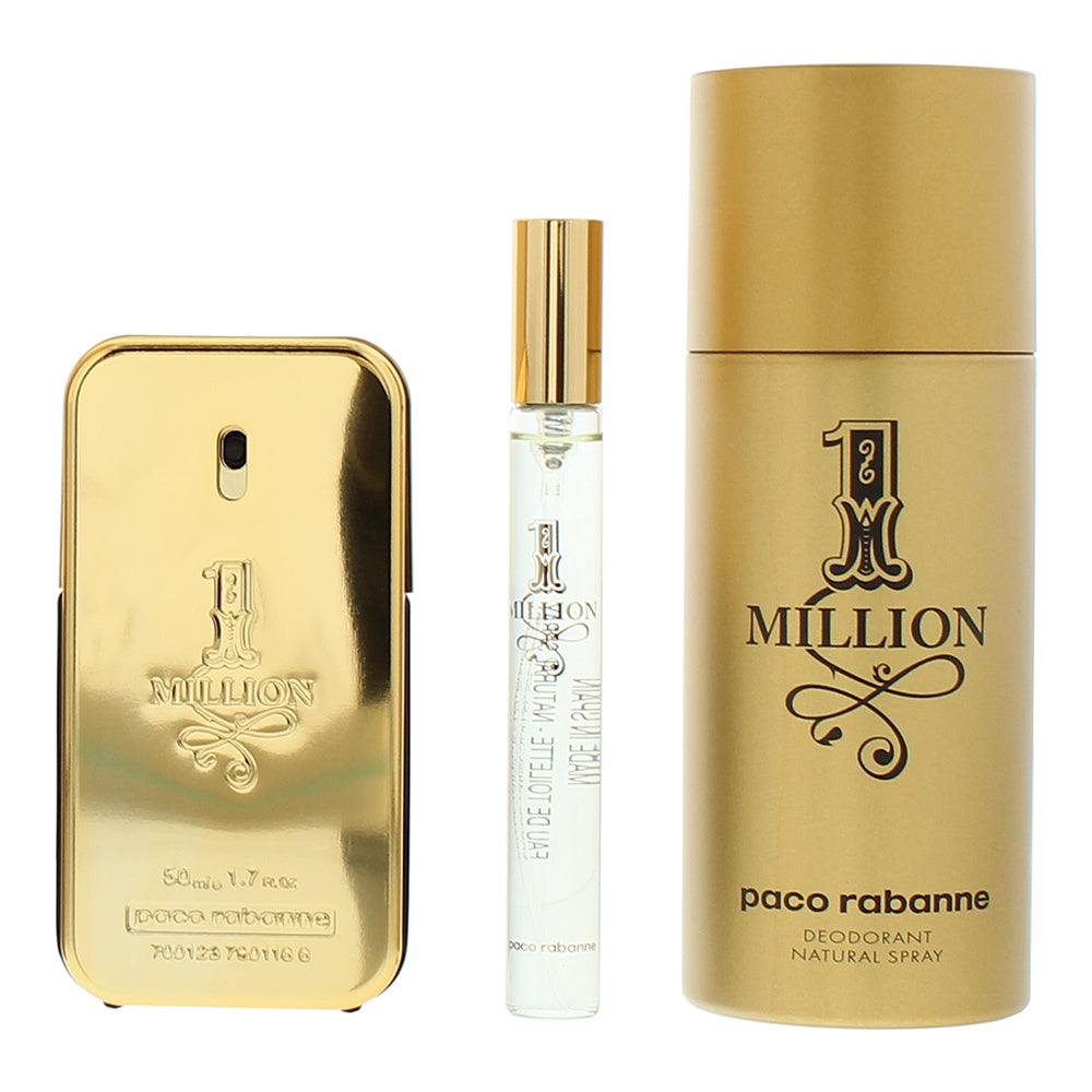 Paco Rabanne 1 Million 3 Piece Gift Set: Eau de Toilette 50ml - Eau de Toilette  - Product