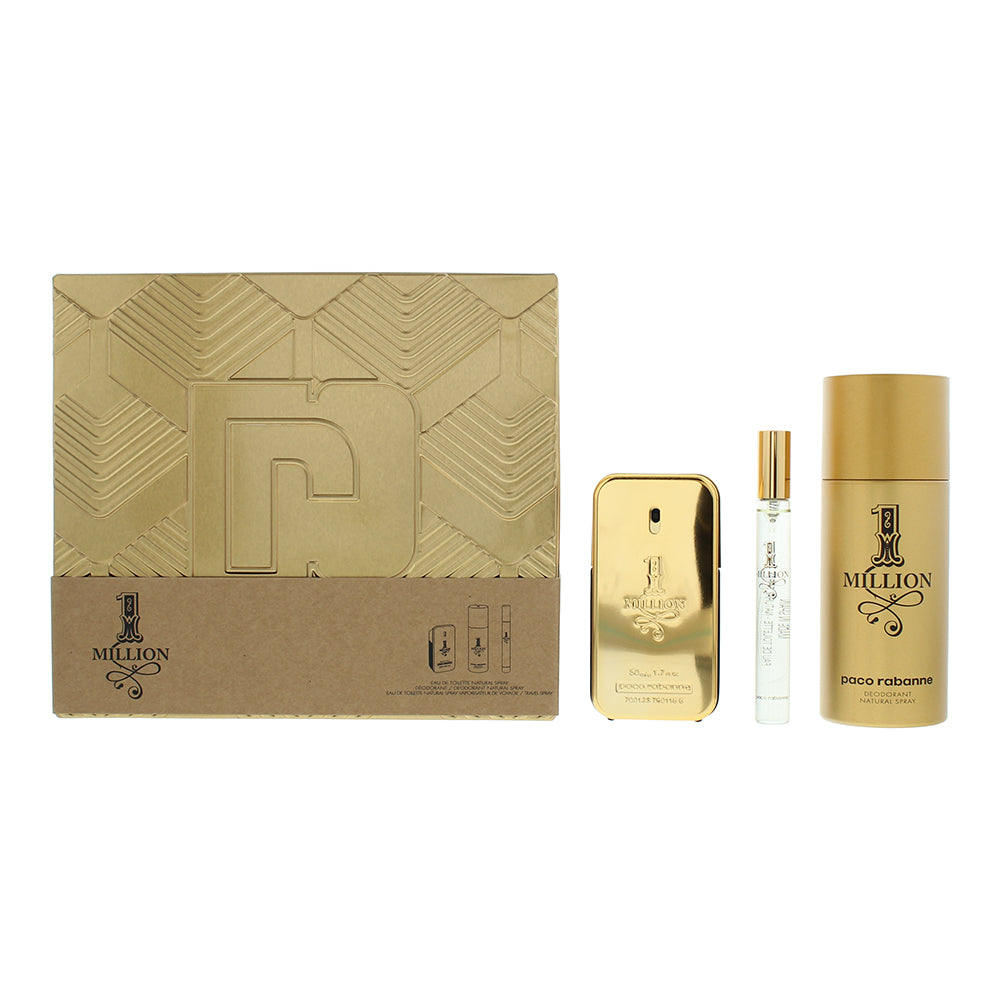 Paco Rabanne 1 Million 3 Piece Gift Set: Eau de Toilette 50ml - Eau de Toilette