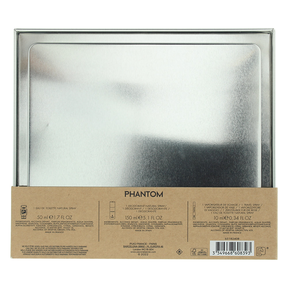 Paco Rabanne Phantom 3 Piece Gift Set: Eau de Toilette 50ml - Eau de Toilette 10