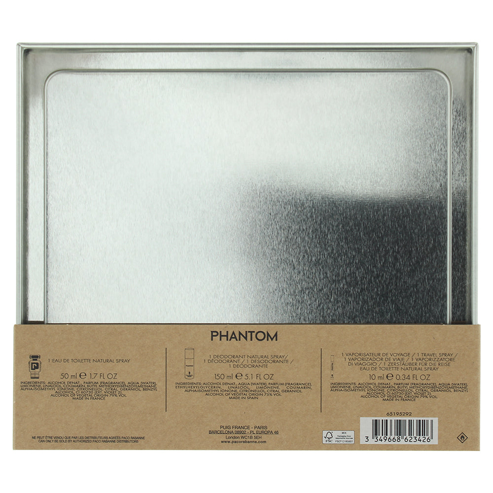 Paco Rabanne Phantom 3 Piece Gift Set: Eau de Toilette 50ml - Deodorant Spray 15